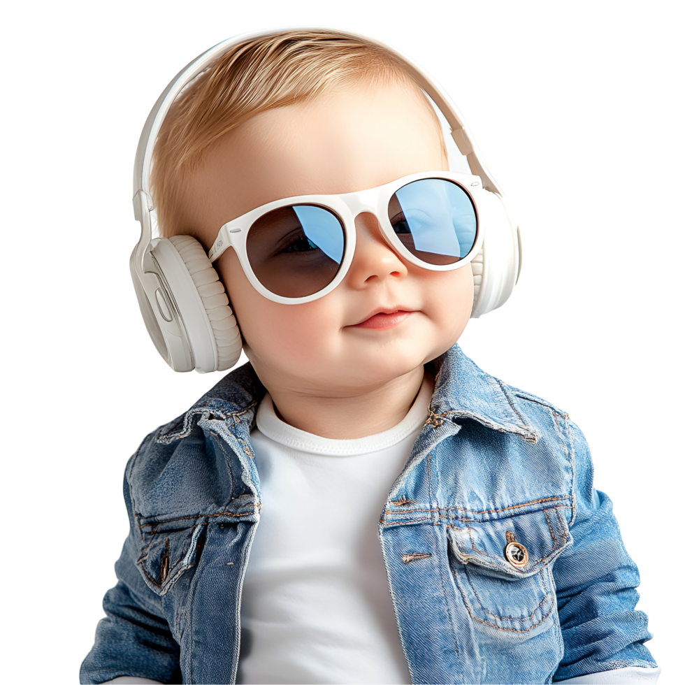 a baby wearing sunglasses and headphones free png